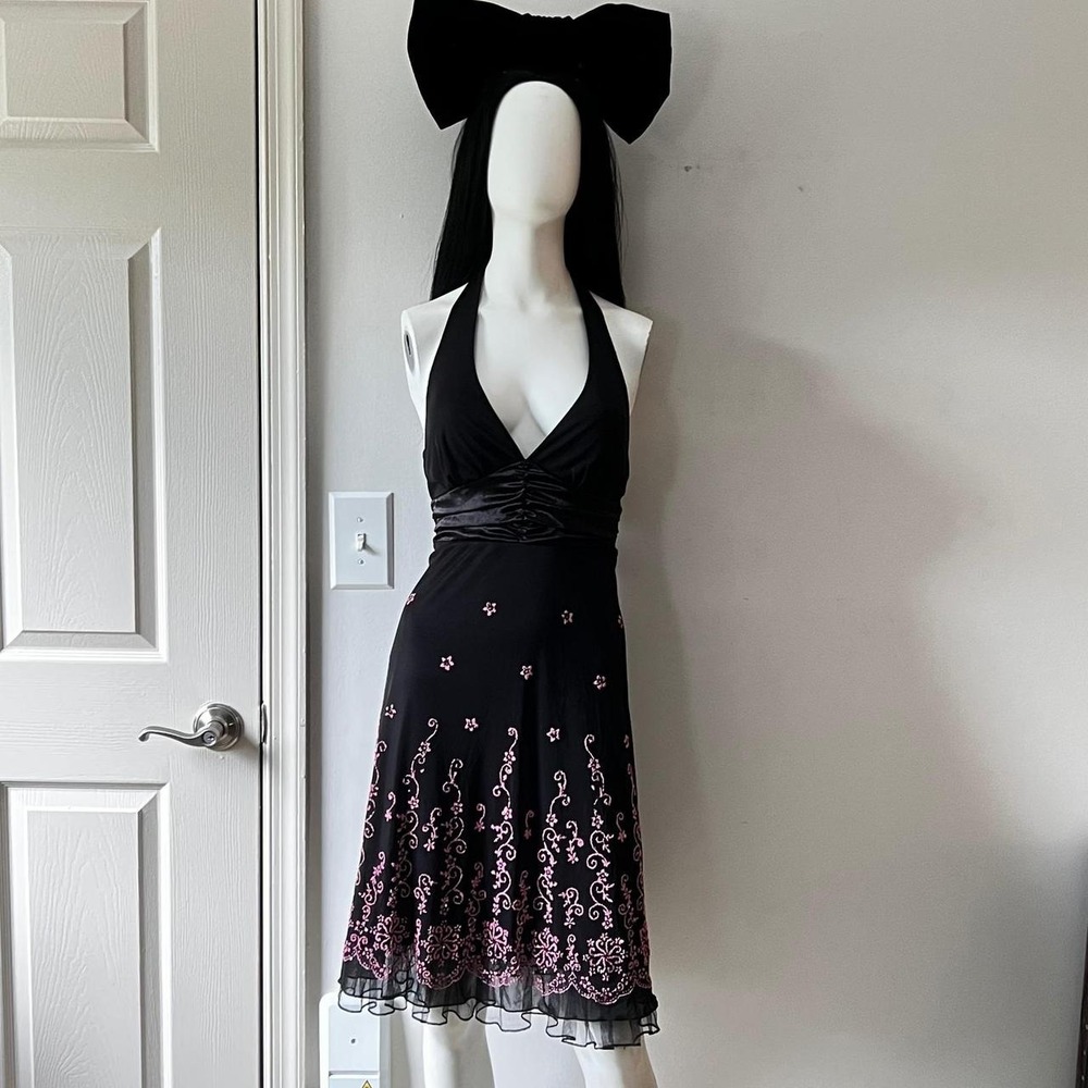 Vintage Y2K Ruby Rox Sequin Whimsigoth Fairy Witchy Romantic Halter Midi Dress L